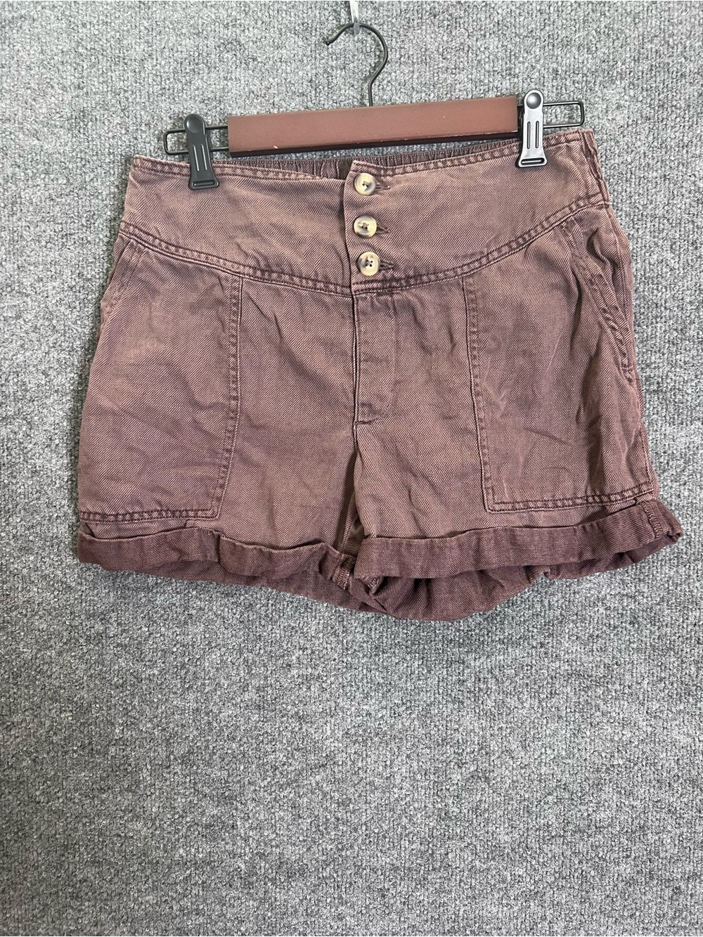 Aerie Women’s Small Brown High Rise Utility Shorts Button Front Cuffed